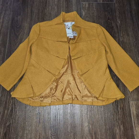 Anthropologie Tabitha Gold Terrace House Jacket Wool Blend Sz 2 Ruffle Preppy - Picture 7 of 14